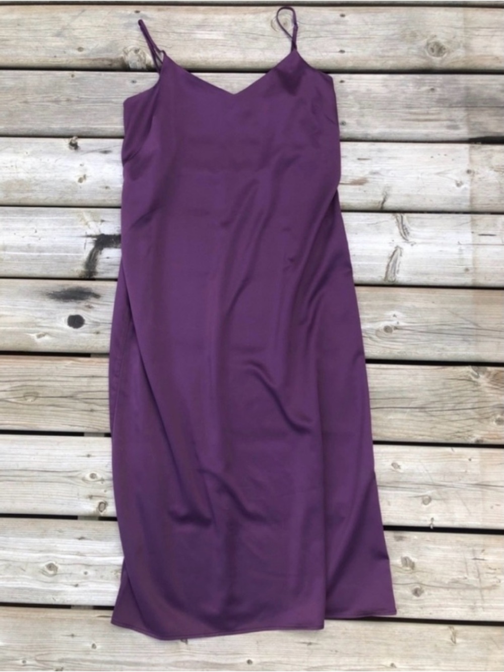 Plum Purple Satin Slip Midi Dress - Picture 1 of 4